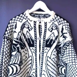 Rare Handmade Viking Ship Cardigan NWOT